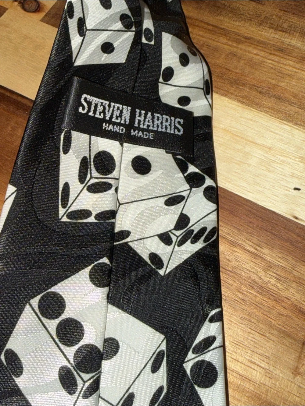 Vintage Steven Harris Dice Necktie Black White Casino Gambling Novelty Tie